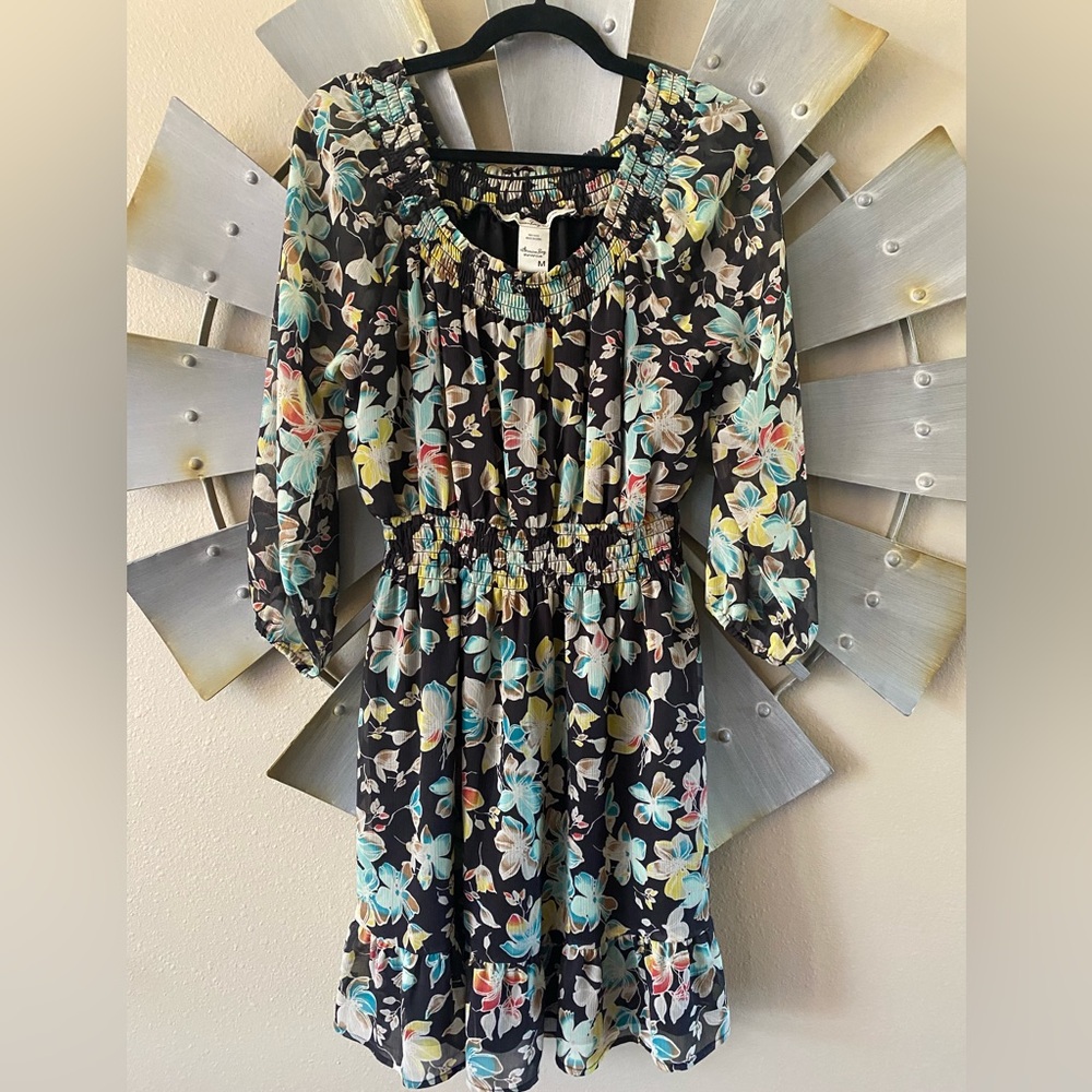 American Rag Long Sleeve Floral Dress - Black, Blue, Yellow florals